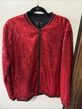 Red Sequin Bomber Jacket - Men